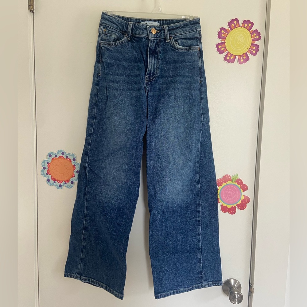 Zara Blue Flare Wide Leg Jeans